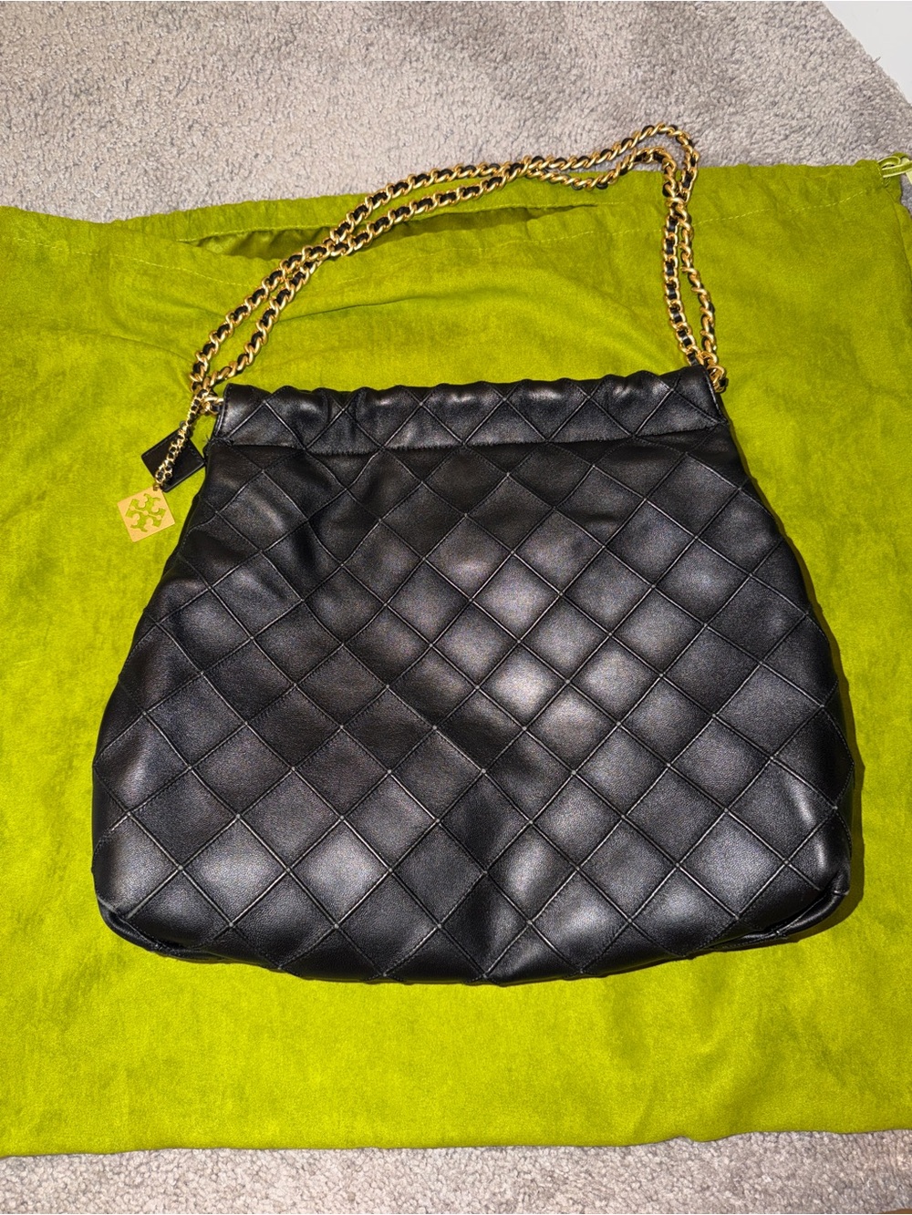 Tory Burch Black Fleming Quilted Leather Hobo Bag